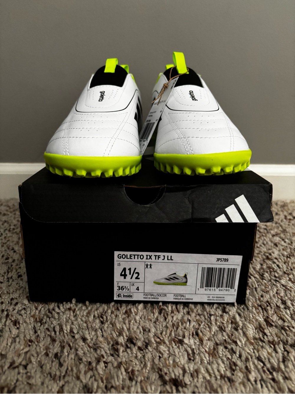 adidas White & Neon Yellow Turf Soccer Shoes